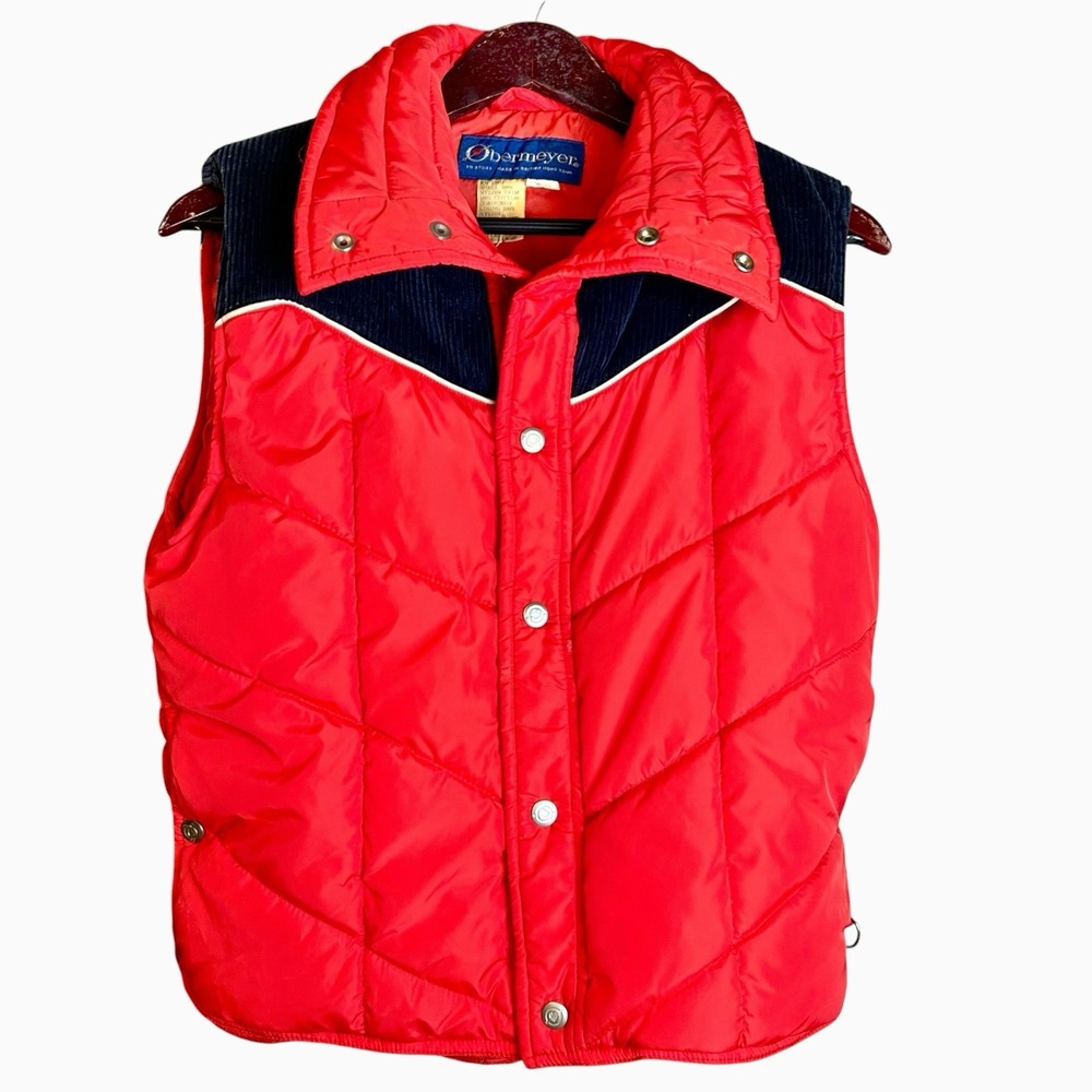 Vintage 70s Obermeyer Carson Goose Down Corduroy Vest Unisex Size Small Puffer